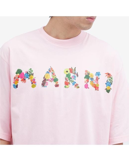 Marni Pink Boquet Logo T-Shirt for men