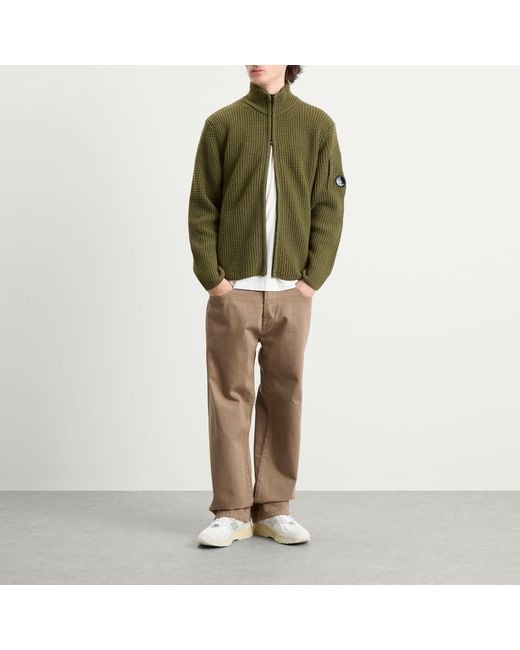 C P Company Green Lambswool Zip Cardigan for men
