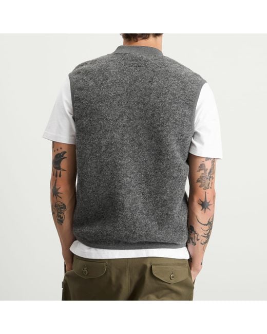 Universal Works Gray Wool Fleece Zip Waistcoat for men