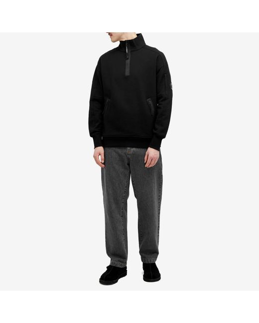 C P Company Black Diagonal Raised Fleece Zipped Sweatshirt for men