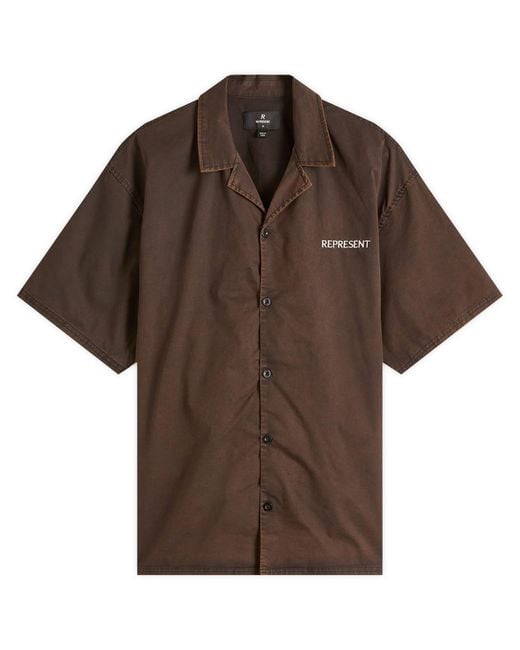 Represent Brown Script Camp Collar Shirt for men
