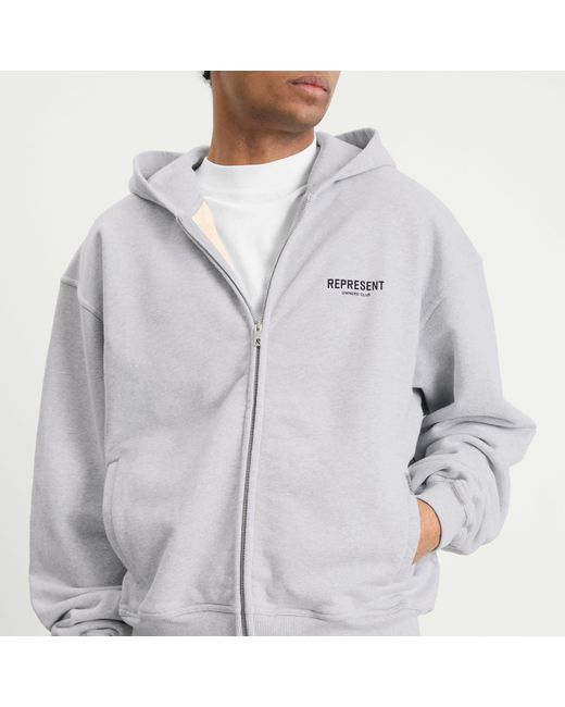 Represent Gray Owners Club Zip Hoodie for men
