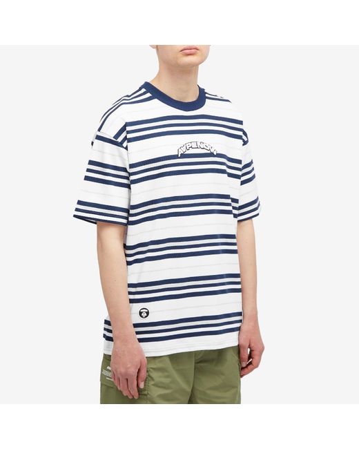 Aape By A Bathing Ape Blue Aape Stripe Crew Neck T-Shirt for men