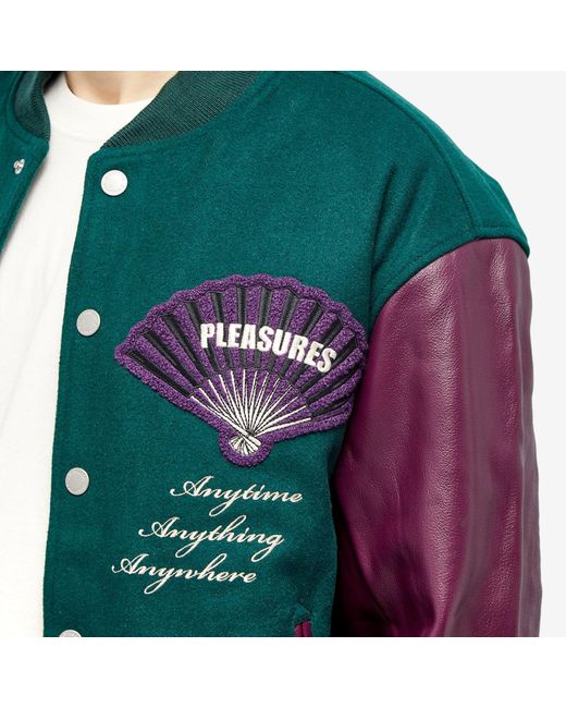 Pleasures Green Fan Varsity Jacket for men