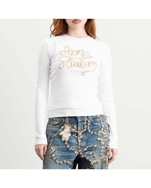 Acne White Elga Tinsel Long Sleeve Top