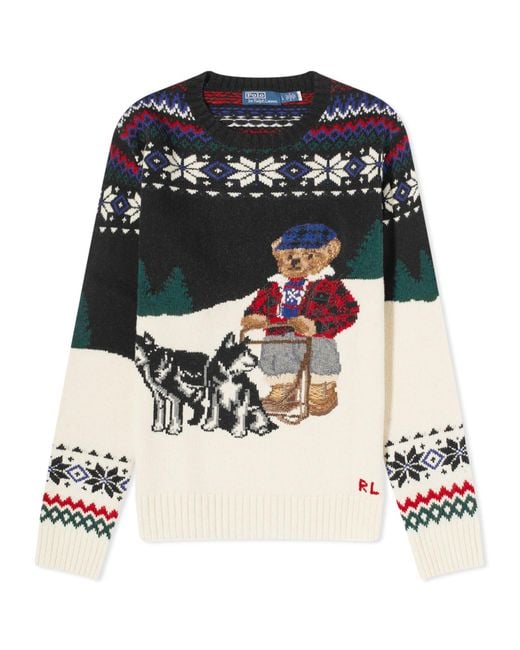Polo Ralph Lauren Black Dog Sled Bear Crew Knit for men
