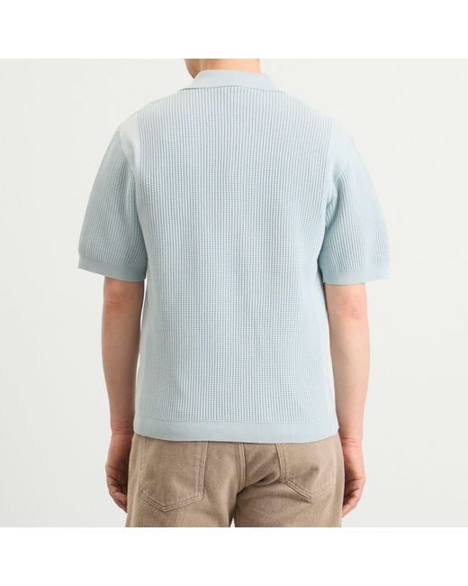 Drole de Monsieur Blue Monogramme Open Weave Polo for men