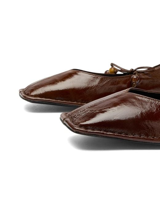 Alohas Brown Sway Beads Leather Ballet Flats
