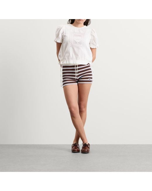 Adidas White Striped Terry Mini Shorts
