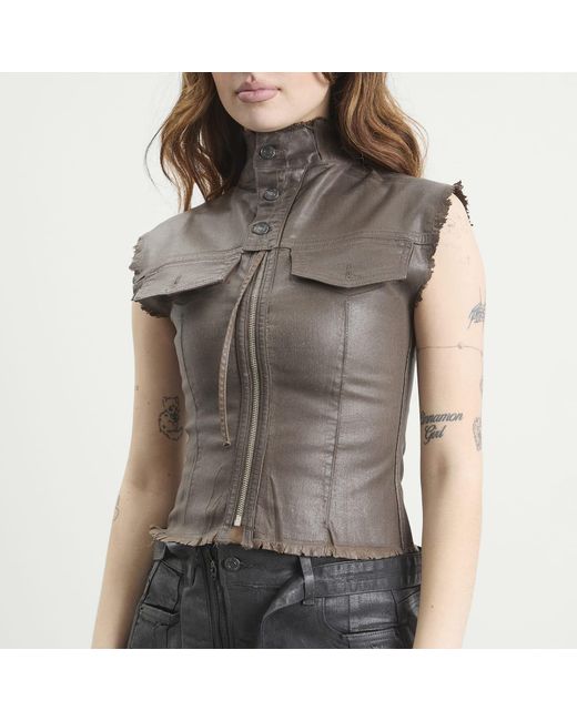 OTTOLINGER Gray Glazed Denim Zip Top