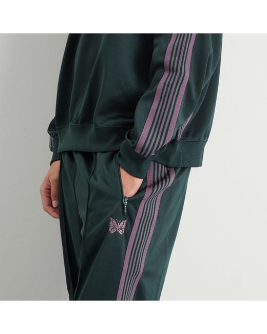 Needles Green Poly Smooth Zipped Track Pants for men