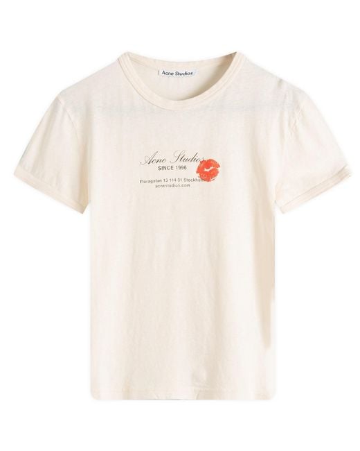 Acne Natural Etza Kiss Business Card Logo Shrunken T-Shirt
