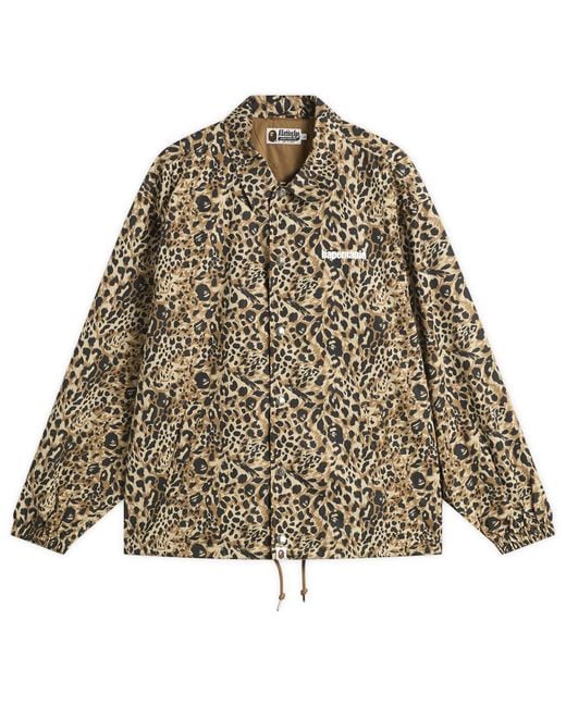A Bathing Ape Brown Wild Leopard Coach Jacket for men
