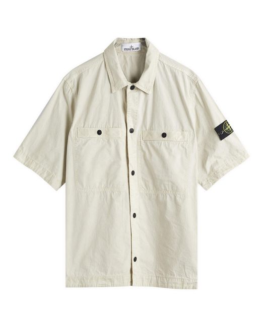 Stone Island White Old Effect Short Sleeve Overshirt for men