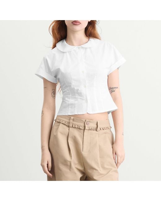 My Mum Made It White Curved Collar Cap Sleeve Shirt
