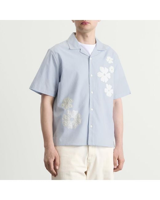 Wax London Blue Didcot Applique Flowers Vacation Shirt for men
