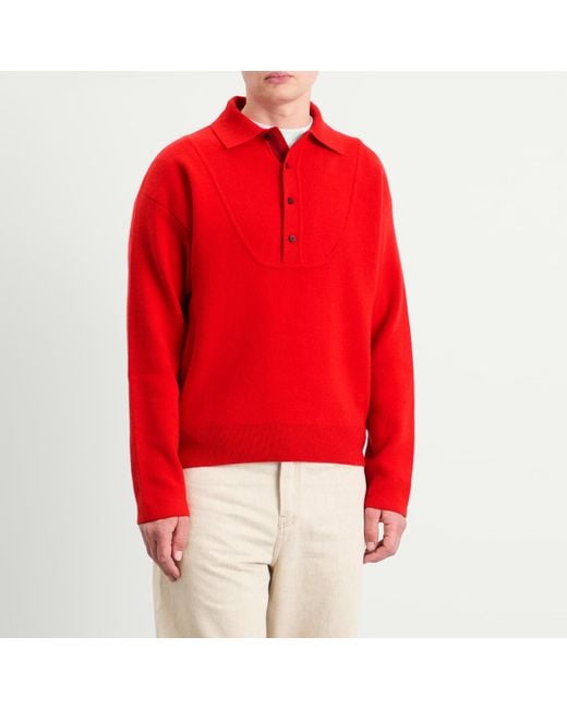Jacquemus Red Wool Cashmere Knitted Polo for men