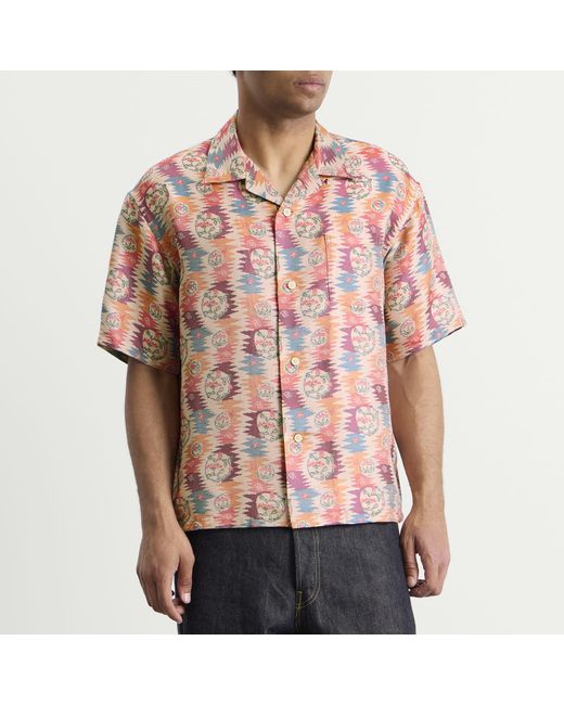 Visvim Pink Crosby Jacquard Silk Short Sleeve Shirt for men