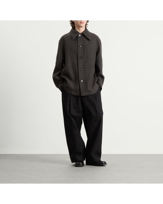 AMI Black Boiled Wool Gabardine Button-Down Jacket for men