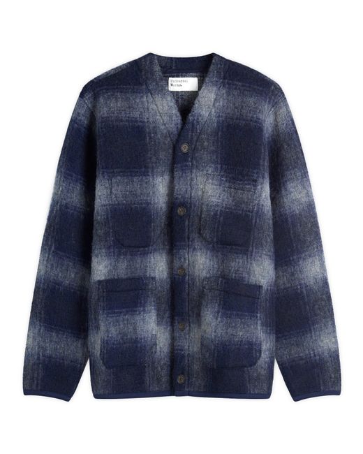 Universal Works Blue Check Wool Fleece Cardigan for men