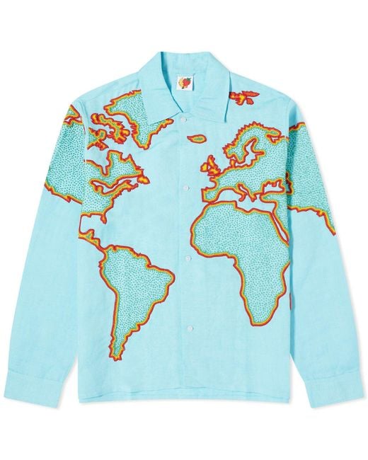 Sky High Farm Blue World Embroidered Shirt for men