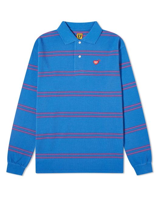 Human Made Blue Long Sleeve Striped Polo Shirt for men