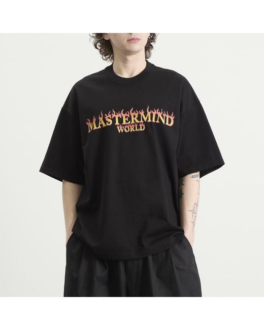 MASTERMIND WORLD Black Skull On Fire Short Sleeve T-Shirt for men