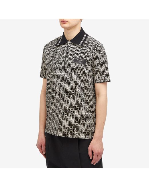 Balmain Gray Monogram Jacquard Polo Shirt for men