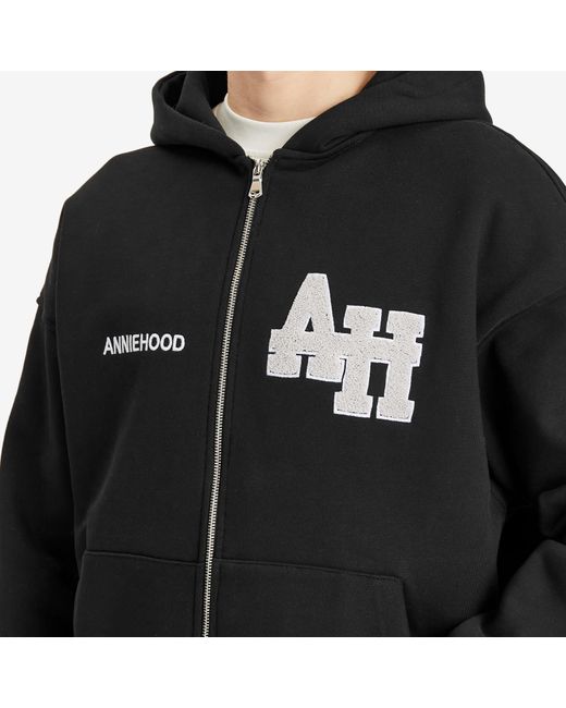 Annie Hood Black College Zip Hoodie for men