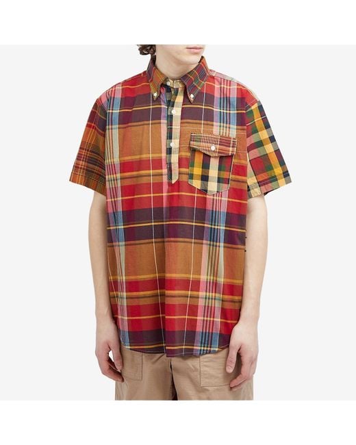 Engineered Garments Red Popover Button Down Short Sleeve Shirt for men