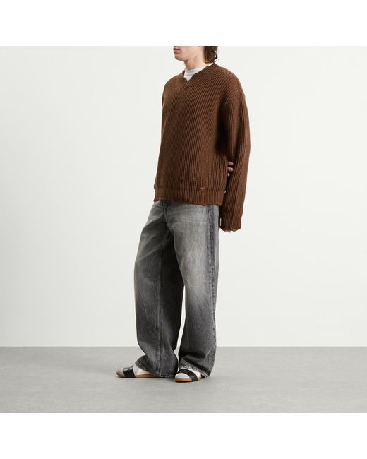 Maison Margiela Brown Mm6 Wool Blend V-Neck Jumper for men