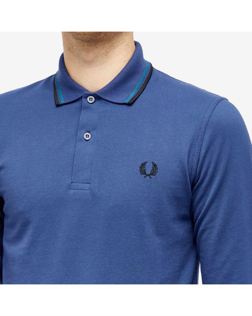 Fred Perry Blue Long Sleeve Twin Tipped Polo Shirt for men