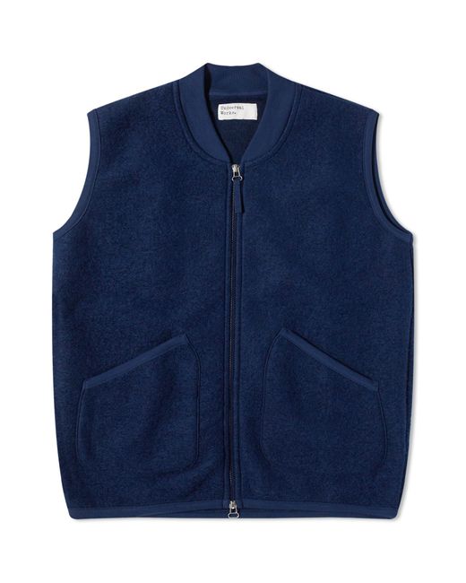 Universal Works Blue Wool Fleece Zip Waistcoat for men