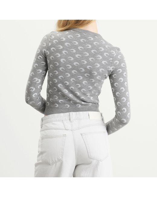 MARINE SERRE Gray Moon Jacquard Knit Fitted Crewneck Sweater