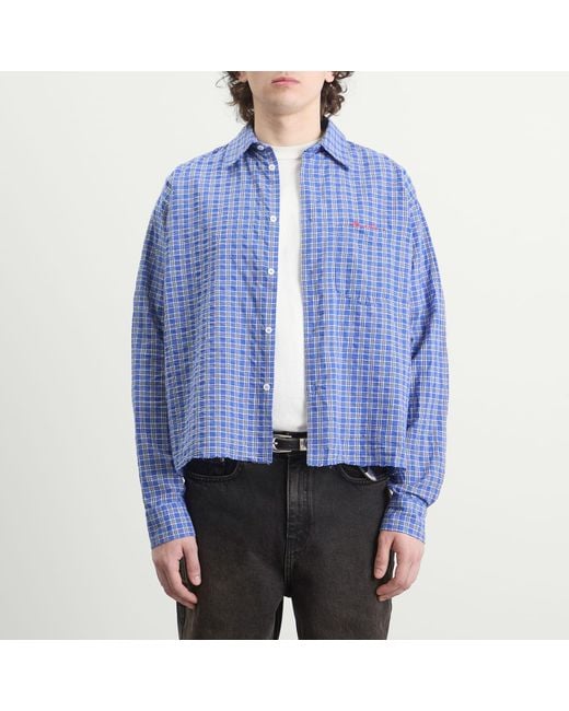 About Blank Blue Raw Hem Check Shirt for men