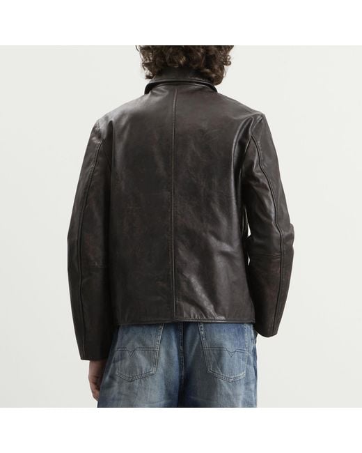 DIESEL Black Leather Jacket for men
