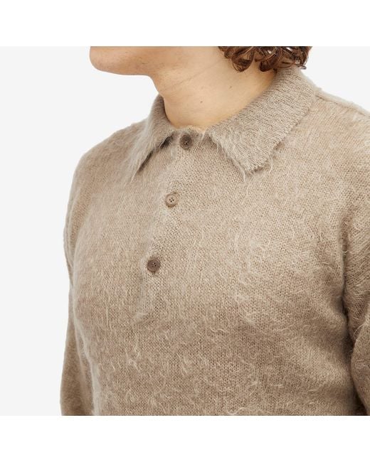 【AURALEE】KID MOHAIR KNIT POLO - BEIGE Auralee Brushed Super Kid Mohair Knit Polo | Beige | Canoe Club