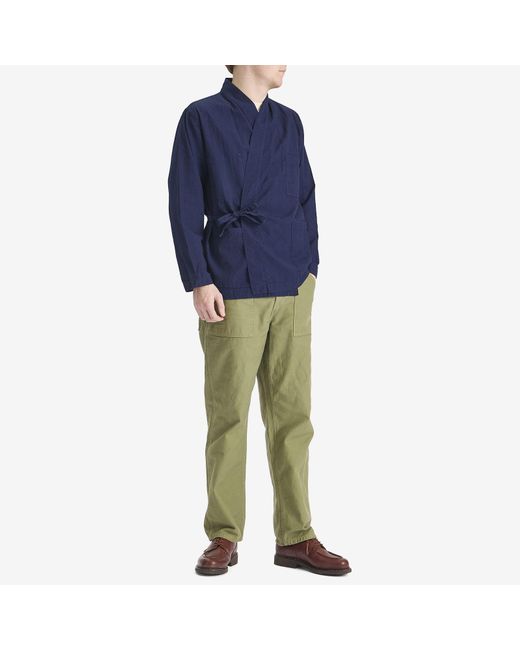 Universal Works Blue Seersucker Kyoto Work Jacket for men