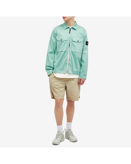 Stone Island Green Stretch Cotton Double Pocket Shirt Jacket for men