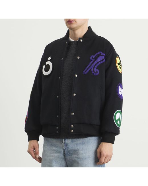 Nomarythm Textile Black X Needles Patch Varsity Jacket for men