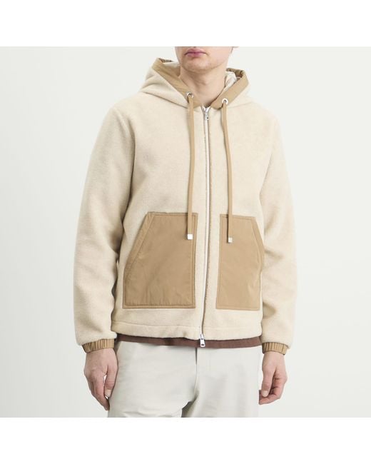 Moncler Natural Teddy Fleece Zip Up Hooded Fleece for men