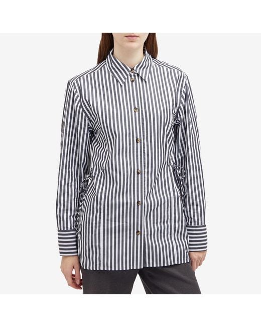 Ganni Blue Stripe Cotton Tie String Shirt