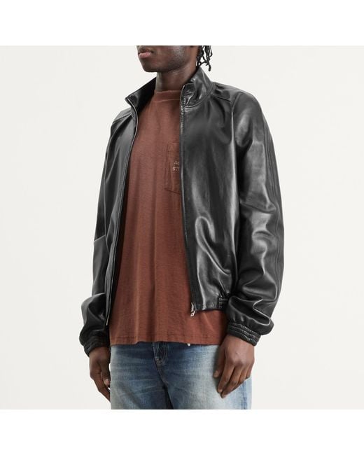 Acne Black Leather Bomber Jacket for men