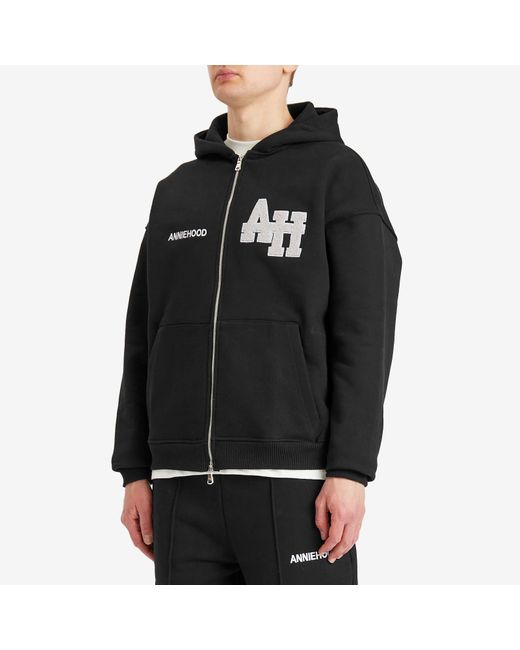 Annie Hood Black College Zip Hoodie for men