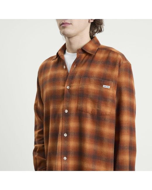 POLAR SKATE Brown Shadow Check Mitchell Shirt for men