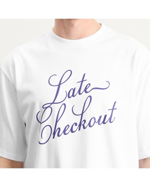 Late Checkout White Script T-Shirt for men