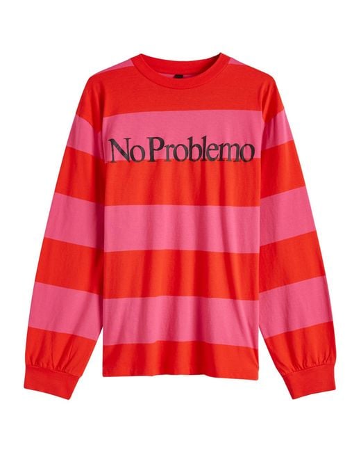 No Problemo Red Striped Ls T-Shirt for men