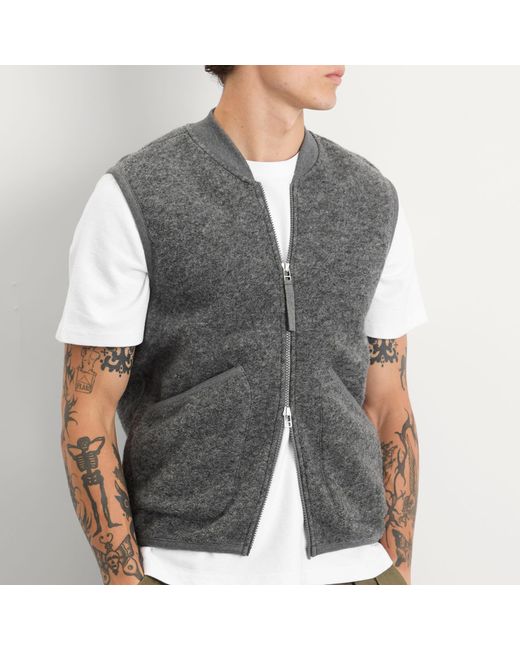 Universal Works Gray Wool Fleece Zip Waistcoat for men