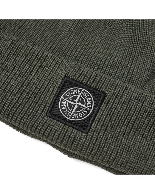 Stone Island Green Knitted Patch Beanie for men