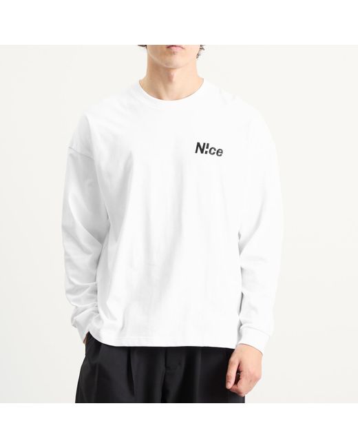N!CE White Logo Long Sleeve T-Shirt for men